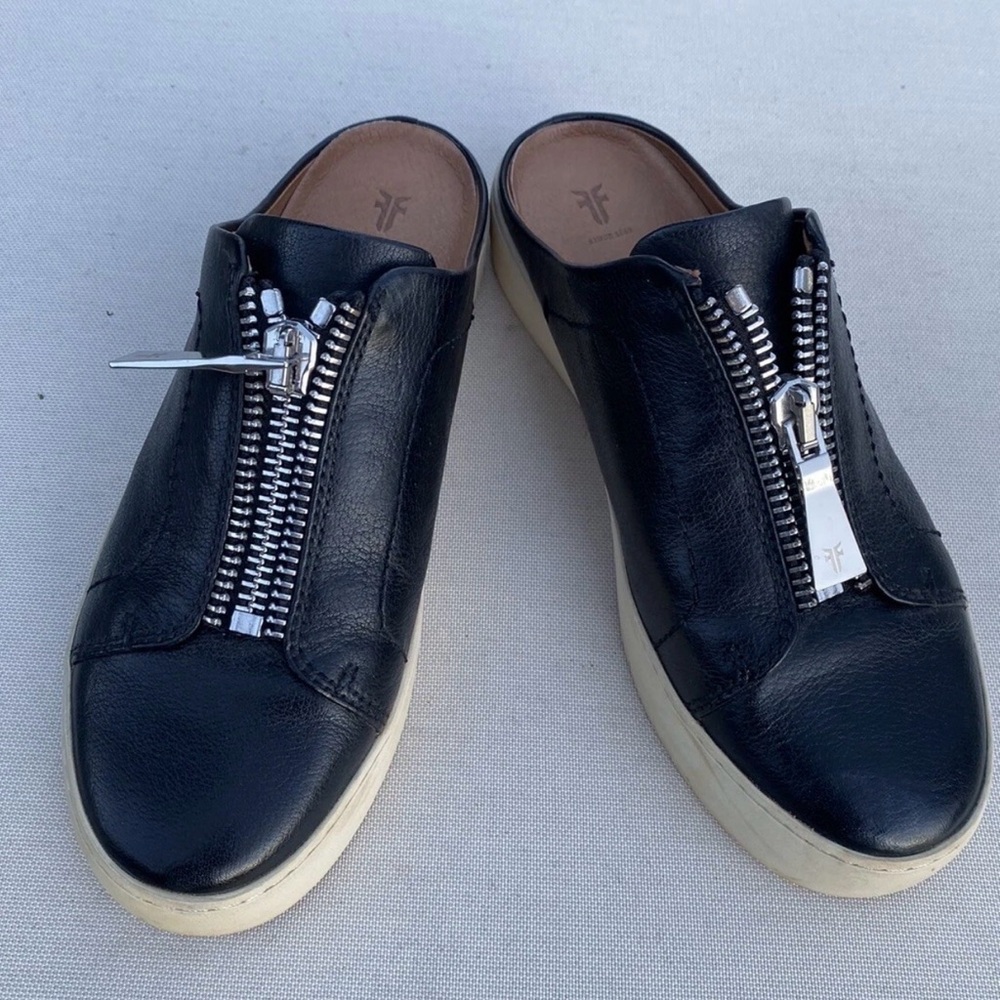 Frye Lena Black  Slide Platform Zip Mule Sneaker Business Casual Size 7